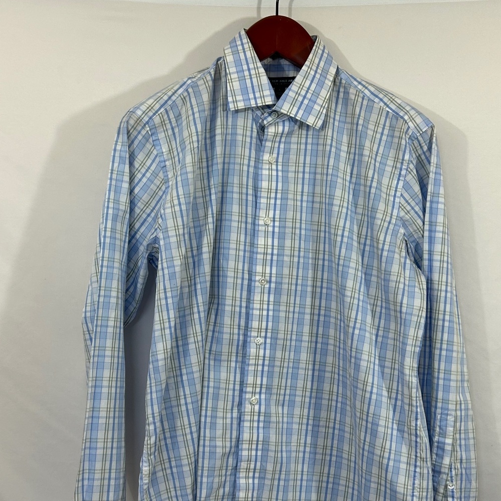 Peter Millar Crown Crafter Blue Yellow‎ Check Size L Cotton Spread Collar Shirt